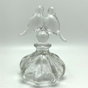 Vintage Cut Glass Perfume Bottle with Kissing Lovebirds Stopper
